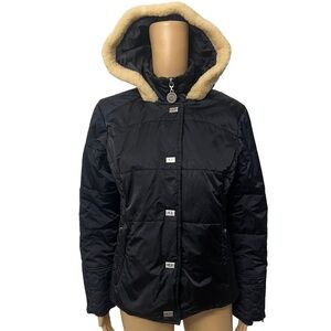 UGG Australia Women’s Black Hooded Puffer Zip Snap Jacket Small Waterproof